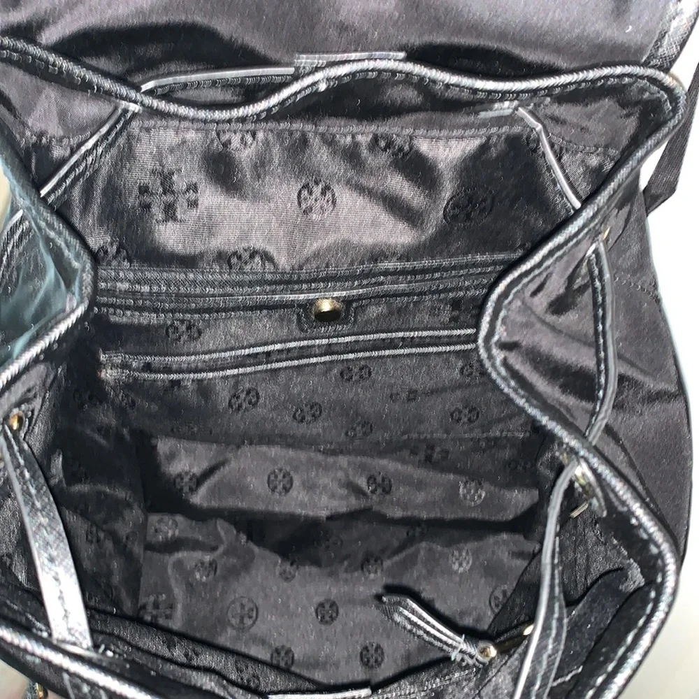 TORY BURCH GORGEOUS DRAWSTRING NYLON MAGNET CLOSE JET BLACK BACKPACK